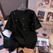 Beaded T-Shirt For Women Short Sleeved Unique Fit Trendy Design Summer Fashionable Top Heavy Duty_ecoleips.com