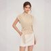 Women's Fashion High Neck Short Sleeve Top Button Down Waist Cinching_ecoleips.com