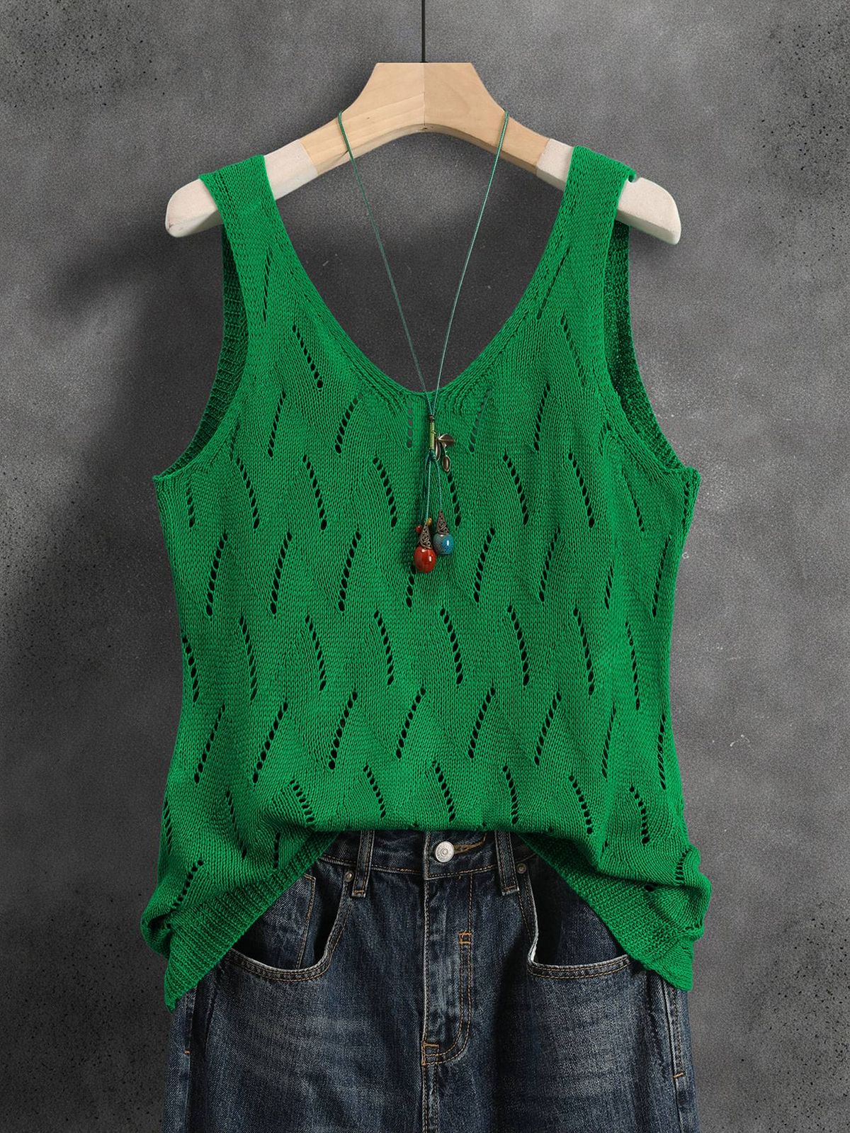 Breathable Hollow Knit Tank Top, Women's Twisted Hem Sleeveless Blouse, 4 Colors Available_ecoleips.com