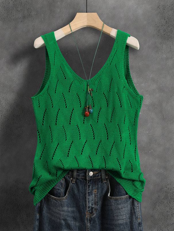 Breathable Hollow Knit Tank Top, Women's Twisted Hem Sleeveless Blouse, 4 Colors Available_ecoleips.com