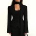 Women's V Neck Blazer Jacket Casual Long Sleeved Solid Color Scarf Embellished Fashion Top Style New_ecoleips.com