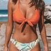 Women's Clothing V Neck Backless Two Piece Bikini High Waisted Swimsuit Knotted Printed Design For Formal & Casual For Women_ecoleips.com