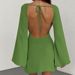 European And American Style Sexy Backless Round Neck Bell Sleeve Solid Color Knitted Long Sleeve Dress Beach Cover Up_ecoleips.com