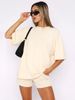 K New Solid Color Round Neck Pullover Mid Sleeve Top For Women's Fashion Casual Shorts Set_ecoleips.com