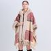 loose plaid plus velvet thick fur collar knitted shawl cape women's woolen shawl coat_ecoleips.com