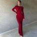 Women's Clothing Long Sleeved Sexy Deep V Neck Pleated Slim Dress Two Way High Waist Long Skirt_ecoleips.com