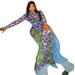 Women's Slimming Bodycon Long Dress American Style Printed Personalized Slightly Sheer High Neck Commuter Dress_ecoleips.com