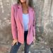 2025 European And American Autumn Winter New Women's Casual Woolen Lapel Button Fake Pocket Blazer_ecoleips.com