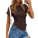 Summer Solid Color Round Neck Y2K Asymmetrical Pleated Top For Women American Style_ecoleips.com