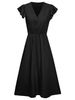 Spring And Summer New Casual Solid Color V-Neck Waist Cinched Fresh Style Women's Dress_ecoleips.com