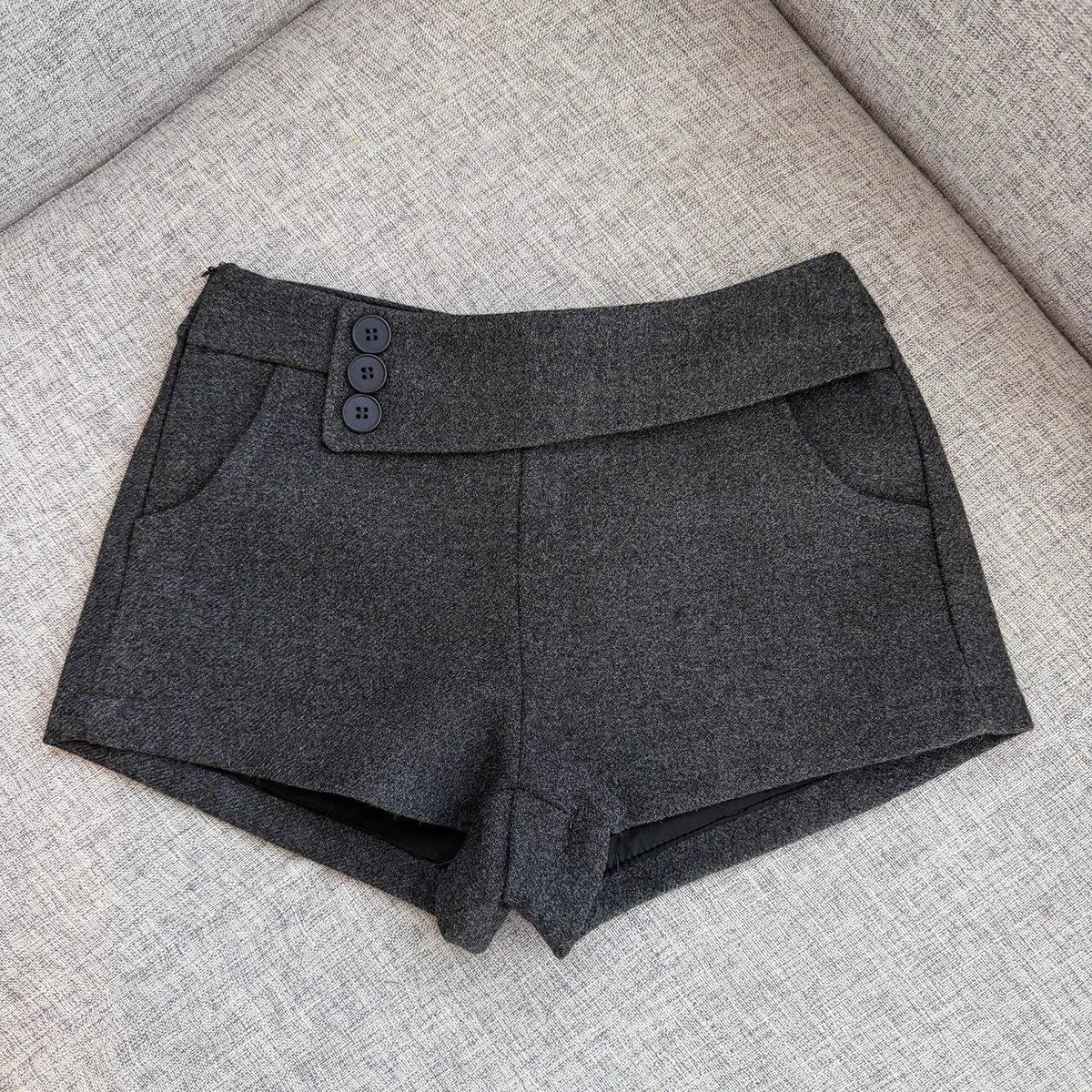 Women's High-Waisted Button down Wool Shorts Stylish Slimming Grey Retro A-Line Bodycon Hot Pants for Autumn/Winter_ecoleips.com