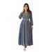 Modest Abaya Dress Elegant Beaded Chiffon Dress – V-Neck Belted Evening Gown With Rhinestone Embellishments, Flowy Women’s Party Dress_ecoleips.com