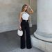 Wide-Leg Pants for Women with Metal Buckle Accents Flowy Straight-Leg Trousers Comfort Stretch Work Casual Bottoms S-XL_ecoleips.com