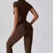 Women's Nude Zipper Short Sleeved Yoga Suit Quick Drying Breathable Jumpsuit American Style Outdoor Sports Fitness Clothes_ecoleips.com