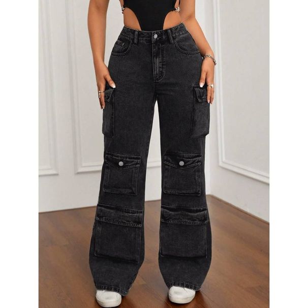 Women's Clothing Retro Fashion Trend Versatile Multi Pocket Workwear Denim Trousers_ecoleips.com