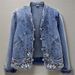 Vintage Denim Jacket Women's Short Sleeve Embroidery, Slim Fit Stretchy Casual Blouse, Spring Fall Fashion (S-3XL)_ecoleips.com