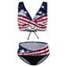Women's High-Waisted Two-Piece Bikini Swimwear European American Style Flag Design Tie Rope Detailing_ecoleips.com