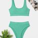 Ribbed High Waisted Two Piece Bikini Set Solid Color U Neck Sleeveless Sports Swimsuit Women Summer Beach Bathing Suit_ecoleips.com