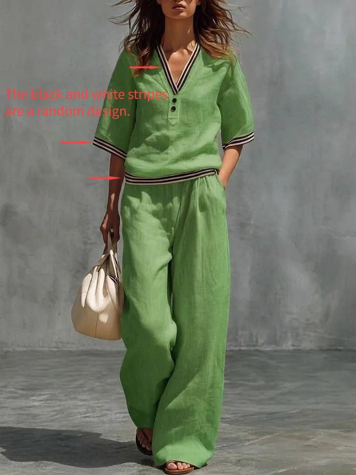 Women's Clothing Spring/Summer Women's Two Piece Set Cotton Linen V Neck Casual Comfortable For Formal & Casual For Women_ecoleips.com