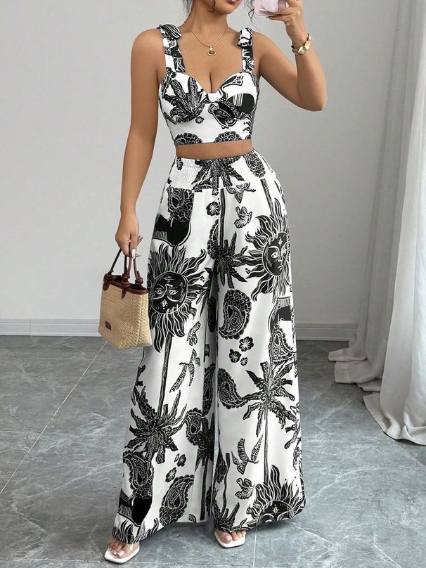 Women's Clothing Women's Summer Style Printed Camisole Set Clothing Casual Long Sleeve High Waist Pants For Formal & Casual_ecoleips.com