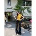 Sweet Cool Spicy Girl Set For Women Summer Rhinestone Slim Fit Yellow Letter T-Shirt + High Waist Plaid Patchwork Jeans_ecoleips.com