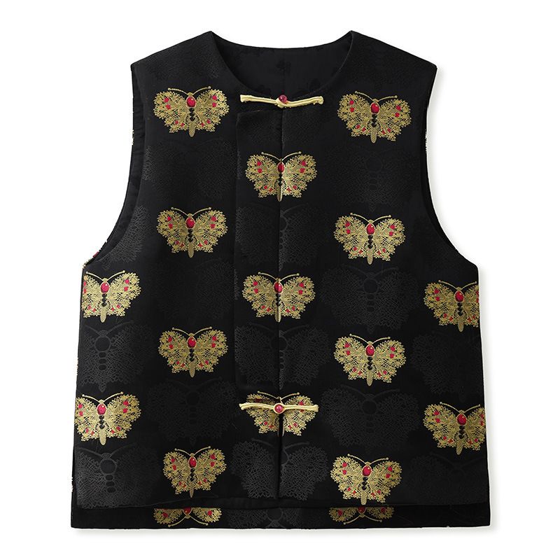 girl New Chinese High-End Butterfly Jacquard Padded For Women Autumn Winter National Button Retro Vest ZX Style MX091_ecoleips.com