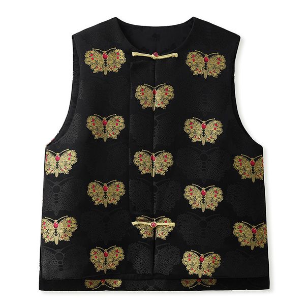 girl New Chinese High-End Butterfly Jacquard Padded For Women Autumn Winter National Button Retro Vest ZX Style MX091_ecoleips.com