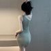 Summer Women Sexy One Shoulder Evening Dress Solid Color Casual Lace Up Sleeveless Bandage Club Party Backless Tight Dress_ecoleips.com
