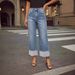 Women's Clothing Quality Style Versatile Crop Straight Leg Jeans Rolled Denim Nine Point Pants_ecoleips.com