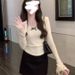 girl French Style Pure Desire Lace Trim Bell Sleeve V-Neck Base Shirt For Women Autumn Winter Design Sense Niche Inner_ecoleips.com