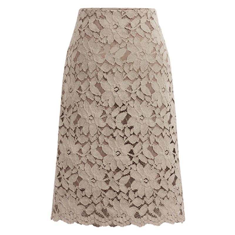 Verve Women's Midi Spring 2025 New Slimming Water-Soluble Lace Fairy French Niche A-Line Mid-Length Bodycon Skirt_ecoleips.com