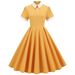 Women's Hepburn Style Court Dress Noble Temperament High Collar Medium Long Swing Retro Contrast Color Doll Collar for Spring/Autumn/Summer_ecoleips.com