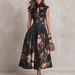 Women's Clothing Style Women's Sleeveless Long Dress Black Digital Print With 3D Flowers Slim Fit Design For Formal & Casual_ecoleips.com