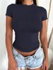 Women's Slim Fit Short Sleeve T-Shirt 2025 European American Y2K Style Solid Color Spring Summer Top_ecoleips.com