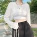 Sheer Mesh Cover-Up Top With Sleeves | Lightweight Cropped Blouse For Summer Layering (Blue/White/Black, S-2xl)_ecoleips.com