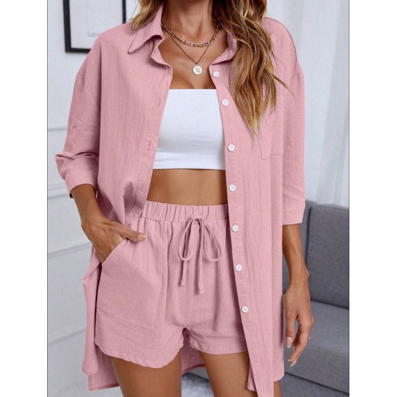 Women's Clothing Street Casual Collage Three Quarter Sleeve Fashion Two Piece Cotton And Linen Suit_ecoleips.com