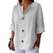 New Loose T-shirt Cotton And Linen Slit Button Top Women's Shirt T-shirt_ecoleips.com