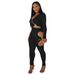 Sexy Ribbed V-Neck Two-Piece Set – Stretchy High-Waist Pants & Long-Sleeve Top For Women (S-XXL, 6 Colors)_ecoleips.com