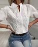 Verve 2025 Summer Women's New V-neck Stand Collar Embroidered Lace Blouse Shirt_ecoleips.com