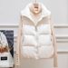 Women's Clothing Down Cotton Vest Women's Lightweight Quilted Vest, Winter Stand Collar Sleeveless Jacket, Loose Fit Casual Layering Piece, Beige_ecoleips.com