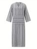 Modest Abaya Dress/Muslim Dress Women Breathable Cotton-Blend Striped Maxi Dress With U-Neck & Side Slit - Loose Fit Casual Office Wear(S-5XL)_ecoleips.com