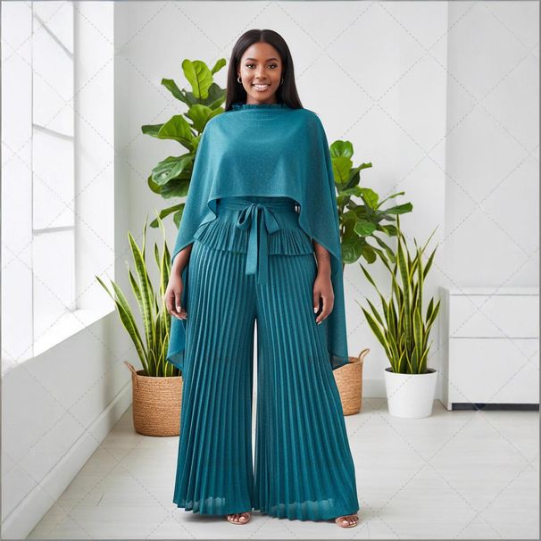 Women's Clothing Chiffon Pleated Two Piece High Waisted Wide Leg Pleated Pants One Size Fits All Multiple Colors Lightweight African European Style_ecoleips.com