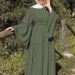 Elegant Muslim Maxi Dress With Bell Sleeves & Waist Tie – Modest Long Dress For Work, Travel & Prayer (S-Xxl, Breathable Polyester, 4 Colors)_ecoleips.com
