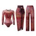 One Piece Swimsuit For Women With Mesh Pants Sun Protective Long Sleeved Three Piece Set Style Vacation Sexy_ecoleips.com