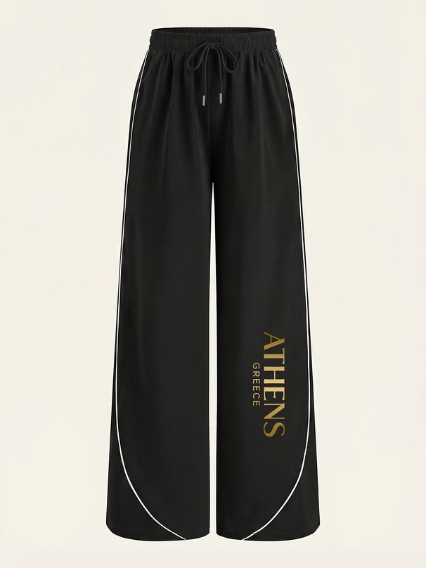 Women's Gradient Print Wide-Leg Pants – Minimalist Drawstring Waist Palazzo Trousers (White/Black)_ecoleips.com