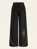 Women's Gradient Print Wide-Leg Pants – Minimalist Drawstring Waist Palazzo Trousers (White/Black)_ecoleips.com