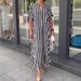 Modest Abaya Dress/Muslim Dress Women Fashion Side Slit Striped Casual Short Sleeve Dress - Comfortable & Stylish Plus Size Options (S-5XL)_ecoleips.com