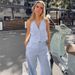 Women's Clothing Summer New Blue Cotton And Linen Sleeveless Vest Vest Trousers Suit_ecoleips.com