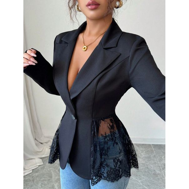 ZOEVA 2026 Spring New Color Contrasting Lace Waist Slimming A-line Women's Suit Coat_ecoleips.com
