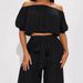 Women's Clothing Spring Women's Elastic Flat Shoulder Short Puff Sleeve High Waist Lace Up Loose Wide Leg Trousers Set_ecoleips.com